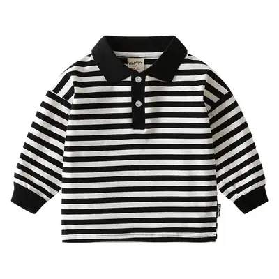 Kids Striped Polo Shirt Boys Long Sleeve Casual Top