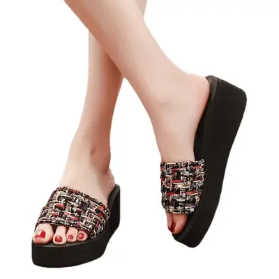 Summer New Arrival Flip Flops High Heel Fashionable Wedge Sandals and Slippers Off-Wear Fashionable Women's Casual Comfortable Beach Shoes