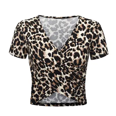 Women Leopard Print V-neck T-shirt 2020 Summer