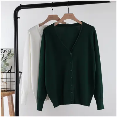 2025 V-Neck Knitted Cardigan Women White