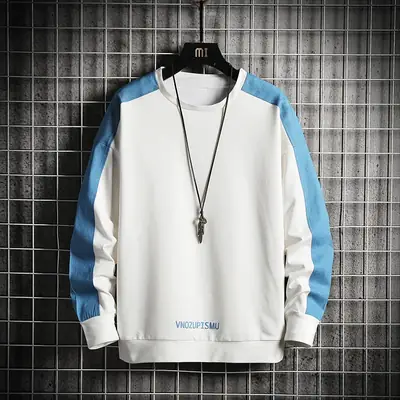 Men Blue Beige Sweatshirt Long Sleeve Casual Wear