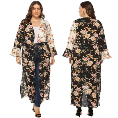 Plus Size Floral Cardigan Sun Protection Jacket