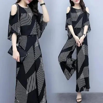 Women Korean Style Off-Shoulder Loose Slimming Suit Black