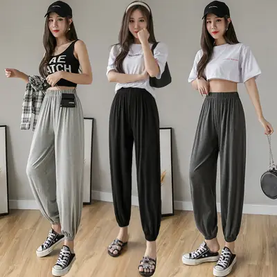 Women Grey Modal Slimming Sports Pants 2025