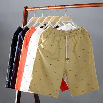 Men Navy Blue Fish Bone Shorts Summer Casual Large