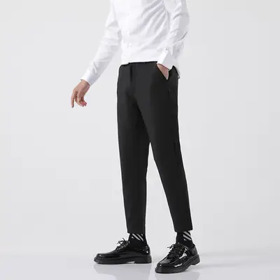 Men's Korean-style Cropped Straight Leg Pants Black