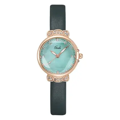 Women's Diamond-Encrusted Wristwatch with Black Strap