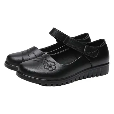 Black Velcro Elderly Women Flat Shoes
