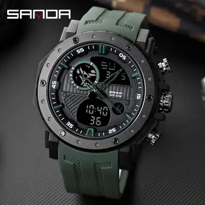 Sanda Dual-Display Waterproof Men's Watch Black Gold