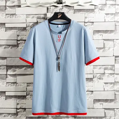 Men Black Round Neck T-Shirt 2025 Summer Loose Cotton