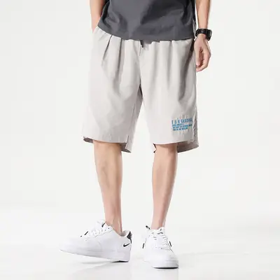 Men's Light Grey Casual Shorts with Brand Logo