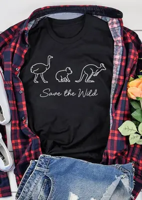 Black Elephant Print T-Shirt Save the Wild Theme