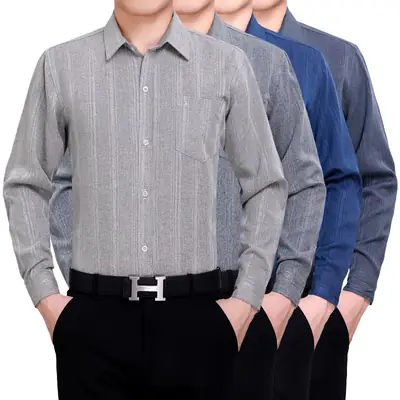 Men Linen Long Sleeve Shirt Blue Plus Size
