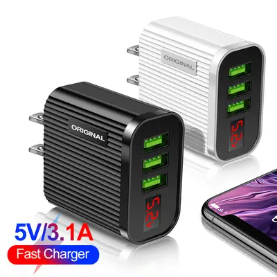 3 USB Digital Travel Charger 3.1A Black