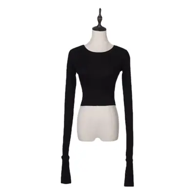 Black Long Sleeve Cuff Neck T-Shirt for Women