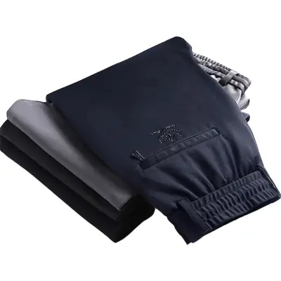 Men Ice Silk Stretch Pants Black Large