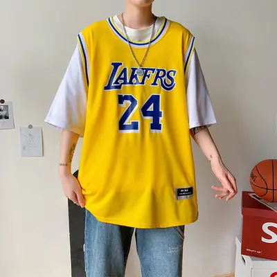 Lakers 24 Blue T-Shirt Short Sleeve Yellow