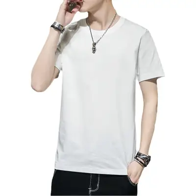 Men Long Sleeve Cotton T-Shirt Pink Round Neck