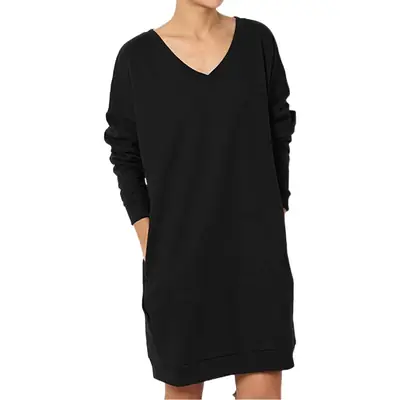 Black V-Neck Long Pullover Plus Size Women Sweatshirt