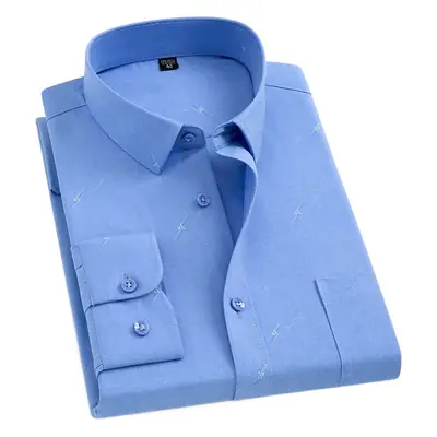 Middle-aged Men Cotton Long Sleeve Shirt Light Blue
