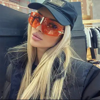 Women Anti-UV Sunglasses Orange Large Frame Korean Style