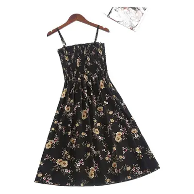 Yellow Floral Waist Slimming Summer Dress