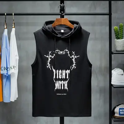 Men's 2025 Pure Cotton Hooded Vest White Green Print