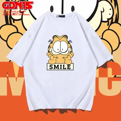 Men Garfield Smile Red T-Shirt Large Loose Cotton