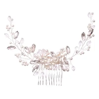 Pearl Flower Hair Comb with Silver Plated Design
