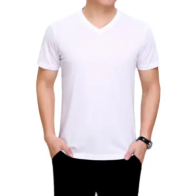 Men 2023 V Neck White T-Shirt