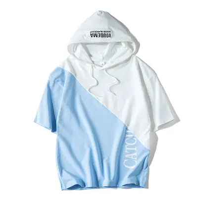 Men's Yellow Black Hooded T-Shirt Short Sleeve Casual Wear