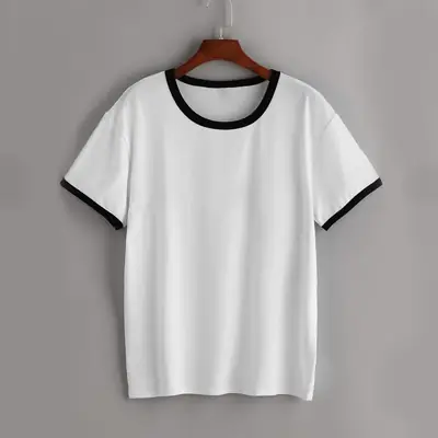 Men Women Raglan T-Shirt White Blue Contrast