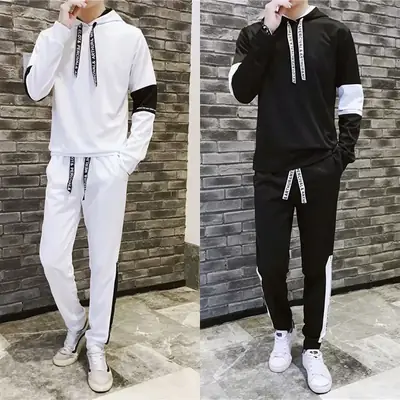 Men White Black Hooded Track Suit 2020