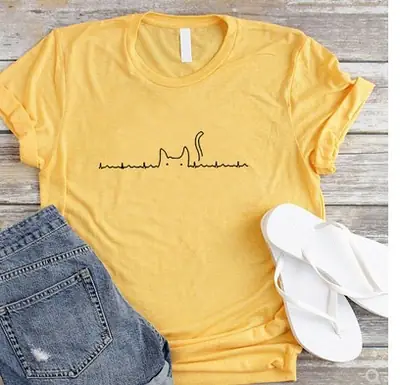 Yellow Printed T-Shirt with Cat Signature Design