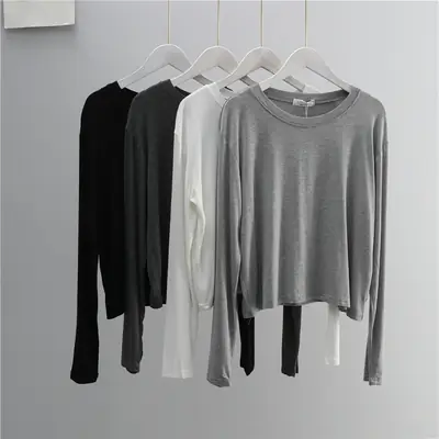 Women Grey Long Sleeve T-Shirt Loose Fit