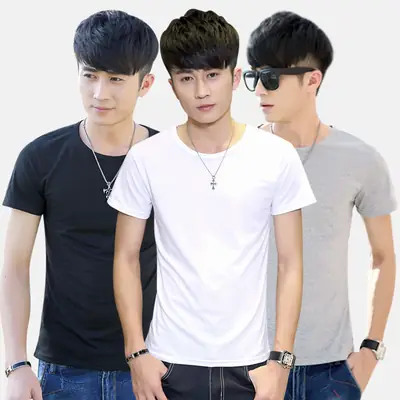 Men Blue Short Sleeve T-Shirt 160g Solid Color