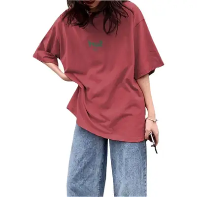 Women Loose Fit Red T-Shirt 2025 Summer Plus Size
