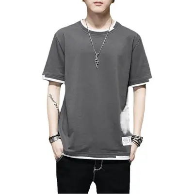 Men Black Telephone Print T-Shirt Short Sleeve Loose Fit