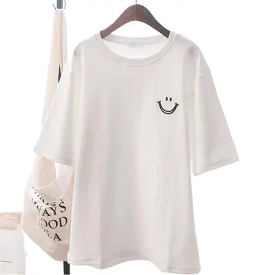 Women Cotton Smiley T-Shirt Loose Fit 2026
