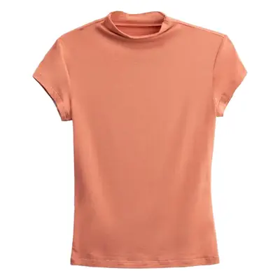 Women's Blue Modal T-Shirt Short Sleeve Semi-High Collar