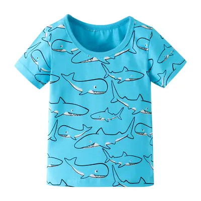 Blue Shark Print Cotton T-Shirt for Boys Girls