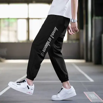 Men's Artlength Crocodile Print Pants Black All Match