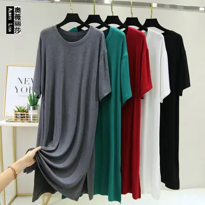 Women Spring Large Split Skirt Dress Grey Modal