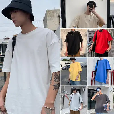 Men Korean Style T-shirt Short Sleeve Solid Color