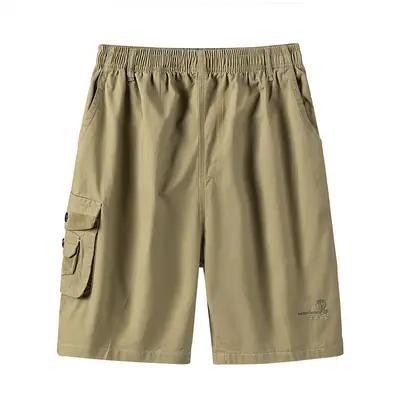 Men's Olive Green Cotton Cargo Shorts Middle Age