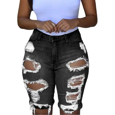 Ripped Denim Shorts Women Slimming 2024