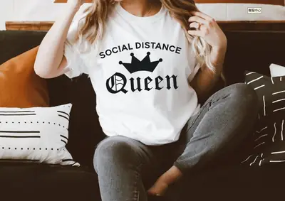 White T-Shirt Social Distance Queen Crown Design