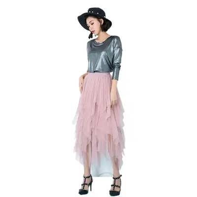 Orange Sequin Mesh Skirt for Women