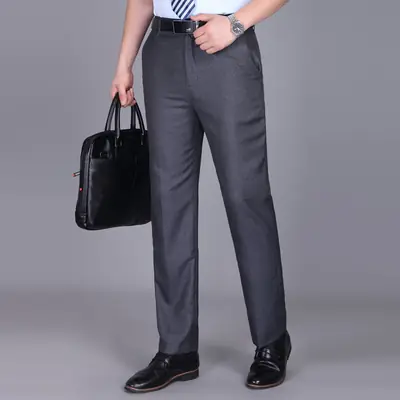 2024 Summer Thin Men's High-Waisted Business Suit Pants Straight Leg