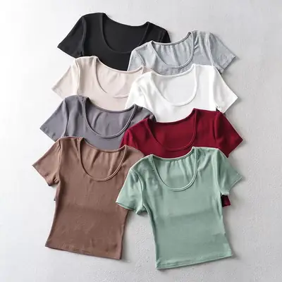 Women's 2022 Summer Navel Slim Fit T-Shirt Beige